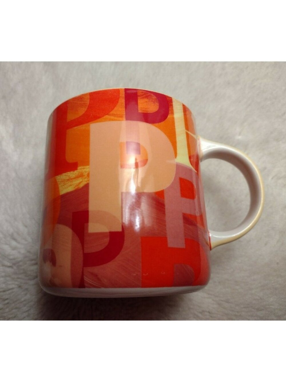 Anthropologie Monogram Mug Letter P Coffee Cup Tea Red Orange Yellow